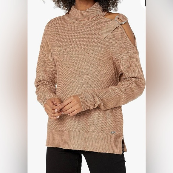Dkny Sweaters - DKNY Camel Cowl Neck Sweater with Shoulder Bow